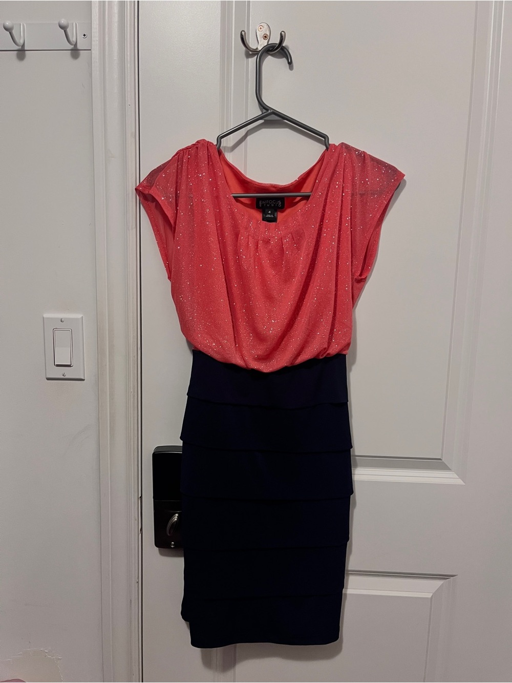 Fifteen Twenty Coral Glitter & Navy Blue Tiered Dress